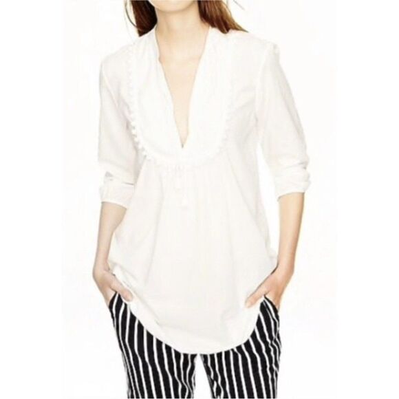 J Crew Pom-Pom Tassel Swim Beach Tunic Top‎ Womens Medium A7444 White - Picture 1 of 9